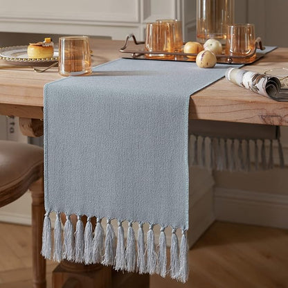 Dusty Blue Table Runners 48 Inches Long, Burlap Linen Style Rustic Farmhouse by ZEEMARTONLINE