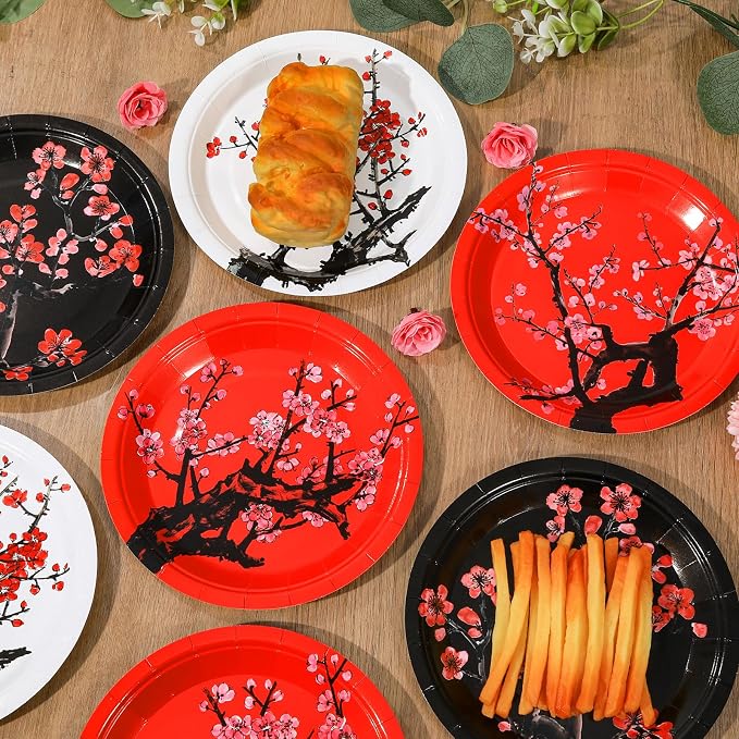 48Pcs Hibachi Party Decorations Supplies Cherry Blossom Dinnerware Disposable - Image 4