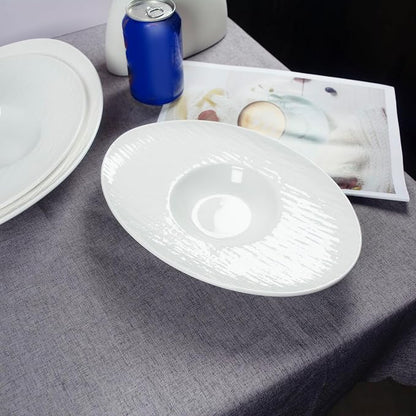 Soup Plates Fine Soup bowls Set of 4, 10.5 Inch Ceramics Oval Rimmed Small - Image 4