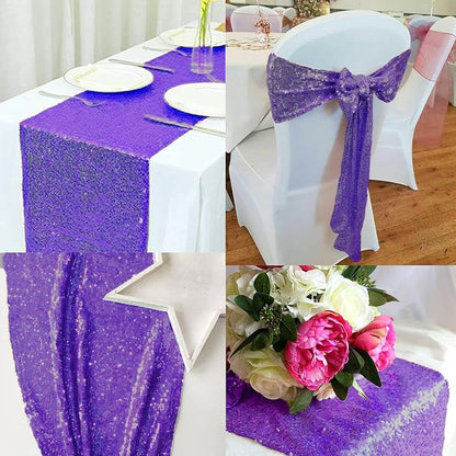 12 Packs 12 X 108 Inch Purple Sequin Table Runner Glitter Dining Table Runner - Image 7
