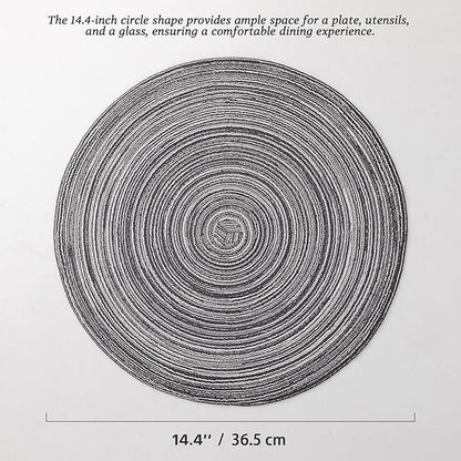 Round Placemats Set of 8 Woven Placemats Washable Braided Table Mats for Dining Table Heat Resistant Non-Slip Circle Place Mats(Mixed Gray)