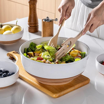 AmorArc 9.8’’ Extra Large Ceramic Salad Bowls, 90 OZ Serving Bowls Set of 2, Stoneware Oversized Bowls with Rustic Terracotta Underside for Salad, Soup and Dinner. Large Bowls for Entertaining&Gift