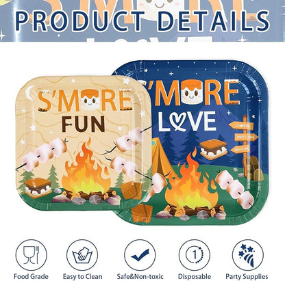 250Pcs S' Mores Camping Party Plates Supplies ，Serves 50 | S' More Love Fun - Image 3