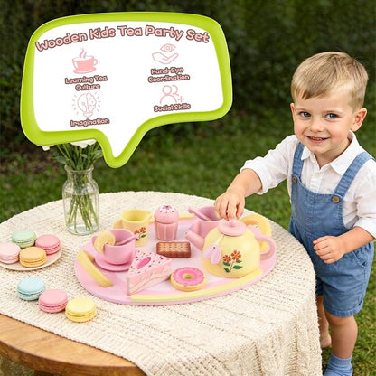 Tea Sets for Toddlers 3-5 Wooden Tea Party Set Toys for 3 Year Old Girls | Tea - Image 5