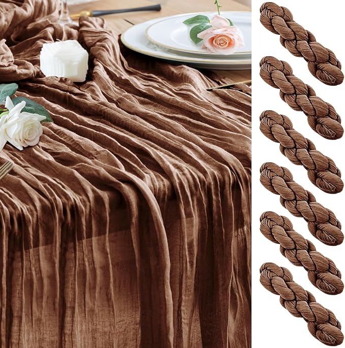 Cheesecloth Table Runner Brown 10FT Boho Gauze Runner, 6 Pack | 120 Inch Cheese by Wokceer