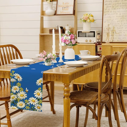 Summer Daisy Floral Table Runner Bees Burlap Table Runners, Spring Charming - Image 9