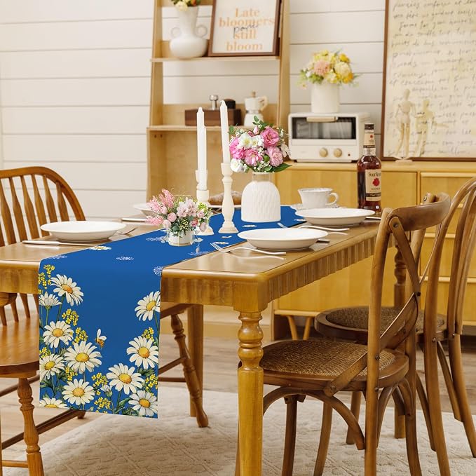 Summer Daisy Floral Table Runner Bees Burlap Table Runners, Spring Charming - Image 9
