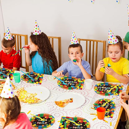 200 Pcs Building Blocks Birthday Party Supplies Paper Plates Napkins Colorful Blocks Party Birthday Decorations Favors for Kids Bricks Serves 50