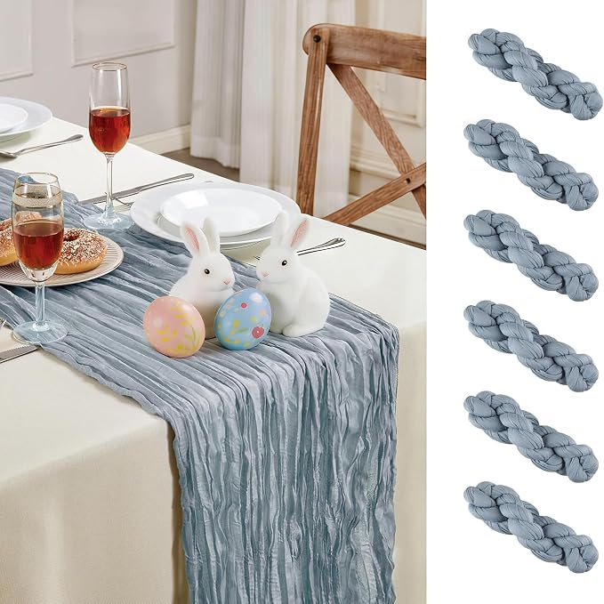 AGIRL 6 Pack Dusty Blue Cheesecloth Table Runner 10FT Boho Home Decor | Rustic - Image 2