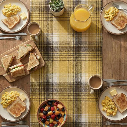 Artoid Mode Yellow Brown Farmhouse Plaid Spring Table Runner, Winter Rustic - Image 3