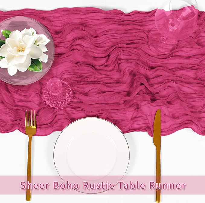 3 Pack Hot Pink Cheesecloth Table Runner, 17 x 108 inch, Semi Sheer Boho Cheese - Image 5