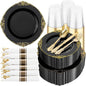 350 Pcs Black Gold Plates for Graduation | Black Party Plates Set for 50 Guests by Hioasis