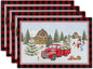 Giwawa Christmas Truck Placemats Set of 4 Winter Snowman Xmas Trees Place Mat with Black Red Buffalo Plaids 12"x18" Snow Farm Scene Non Slip Table Mats for Kitchen Dining Holiday Party Decor