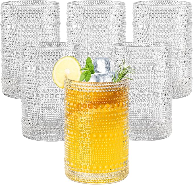 Amyoole Hobnail Drinking Glasses Set of 6, 15oz Bar Tumbler Glassware | Clear by Amyoole
