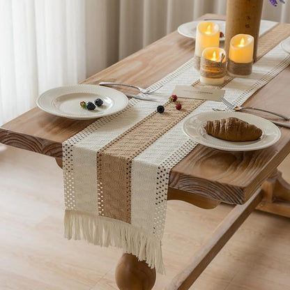 Keketoarrange Boho Macrame Table Runner 12x108 Inch | Woven Burlap Rustic - Image 2
