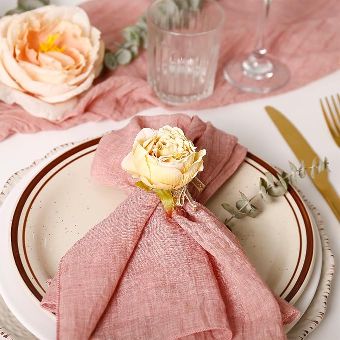 Handmade Flower Napkin Rings Set of 6, Champagne Peony Napkin Holder Rings - Image 2