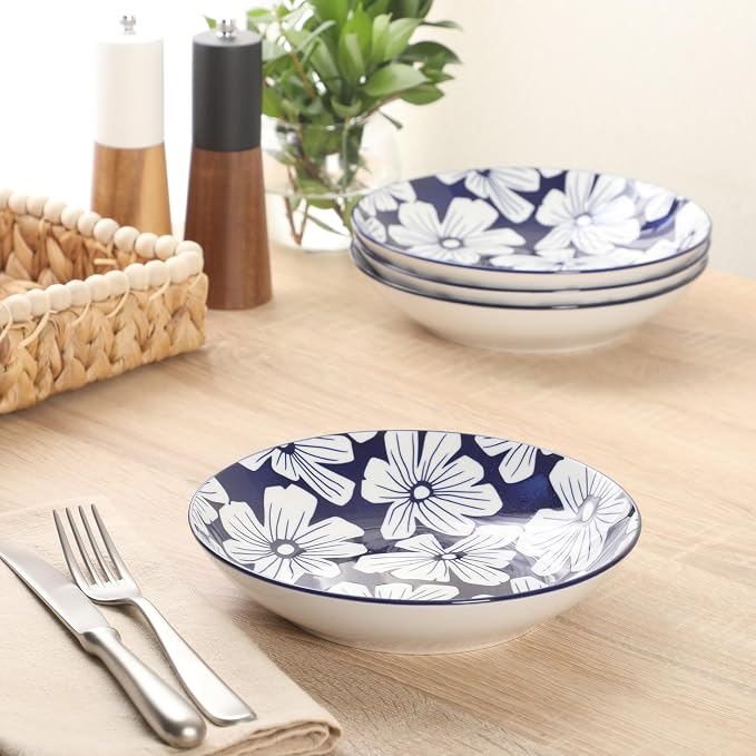 Gibson Home Heritage Sky 4-Piece Pasta Bowl Set, 8 Inch Round Stoneware Bowls - Image 4