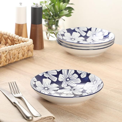 Gibson Home Heritage Sky 4-Piece Pasta Bowl Set, 8 Inch Round Stoneware Bowls - Image 4