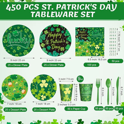 450 Pcs Happy St. Patrick's Day Tableware Set Decoration Serves 50 | Lucky - Image 2
