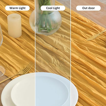 Asee'm 2pcs Gold Yellow Cheesecloth Table Runner Summer 10FT Rustic Gauze | - Image 8