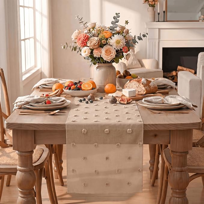 Artoid Mode Pink Pom Pom Tulle Table Runner, Seasonal Valentine's Day Washable - Image 2