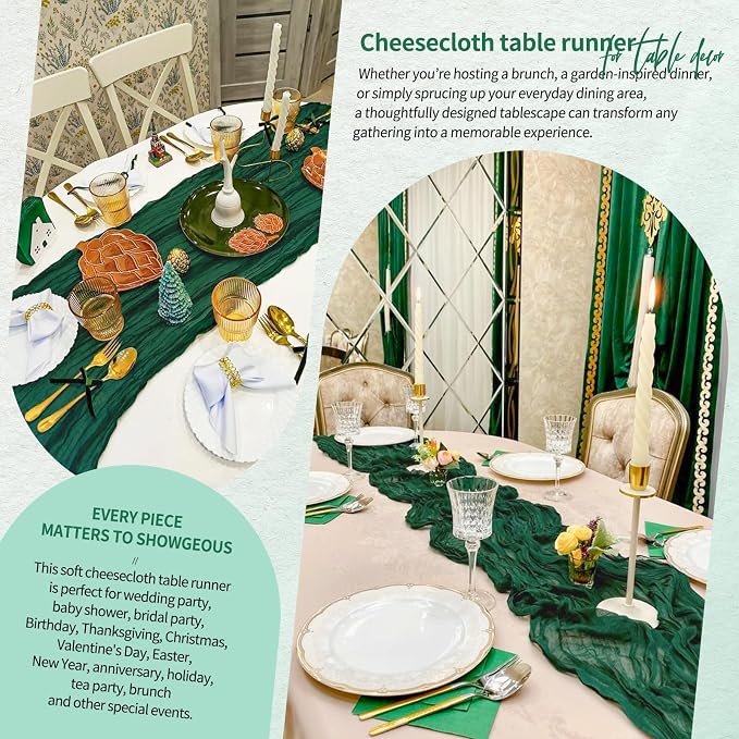 18 Pack Cheesecloth Table Runner 10FT Emerald Green Table Runner Boho Gauze - Image 8