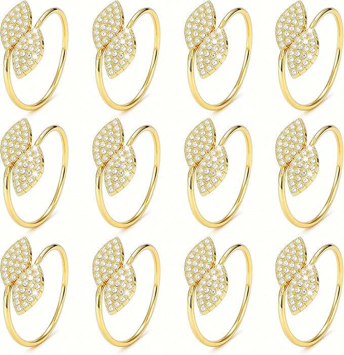 KPOSIYA Set of 20 Diamond Leaf Napkin Rings Metal Gold Napkin Holder Table by KPOSIYA