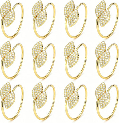 KPOSIYA Set of 20 Diamond Leaf Napkin Rings Metal Gold Napkin Holder Table by KPOSIYA