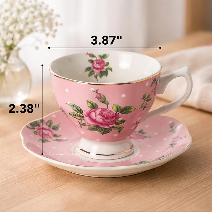BTaT- Floral Tea Cups and Saucers, 8 oz, Fine Porcelain Teacup Set - Image 4