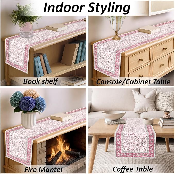 Pink Jaal Hand Block Print 100% Cotton Reusable Table Runner 16" X 106" Inches - Image 9