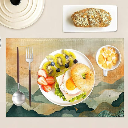 Mountains Landscape Sunset Placemats Set of 6,12x18 Inch Table Mats for Kitchen Table Washable Farmhouse Linen Table Mats Dining Decoration