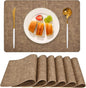 Faux Leather Placemats Set of 6, Heat Resistant Wipeable Washable Vinyl Place Mats, Waterproof Anti-Slip Dining Table Mats, Suitable for Indoor & Outdoor Use (Light Brown)