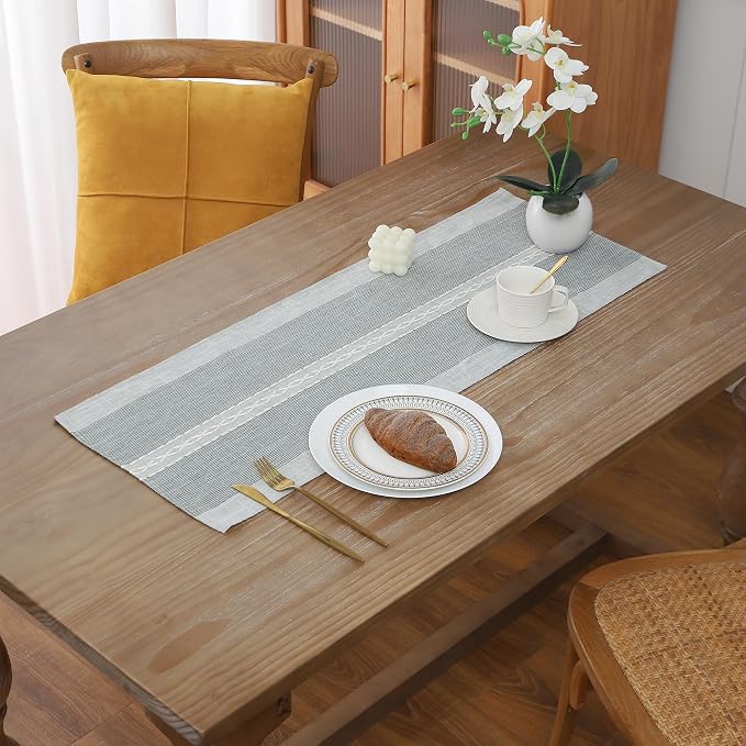 Gernaice Boho Table Runner, Rustic Cotton Linen Farmhouse Table Runners by Gernaice