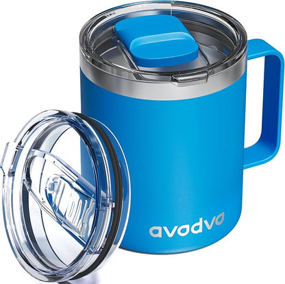 12oz Insulated Coffee Mug with Lid – Includes Two Lids, Stainless Steel Coffee by avodvo