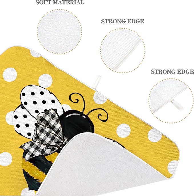 Yellow Bee Dish Drying Mat for Kitchen Counter 18x24 Inch Polka Dots Dish - Image 7