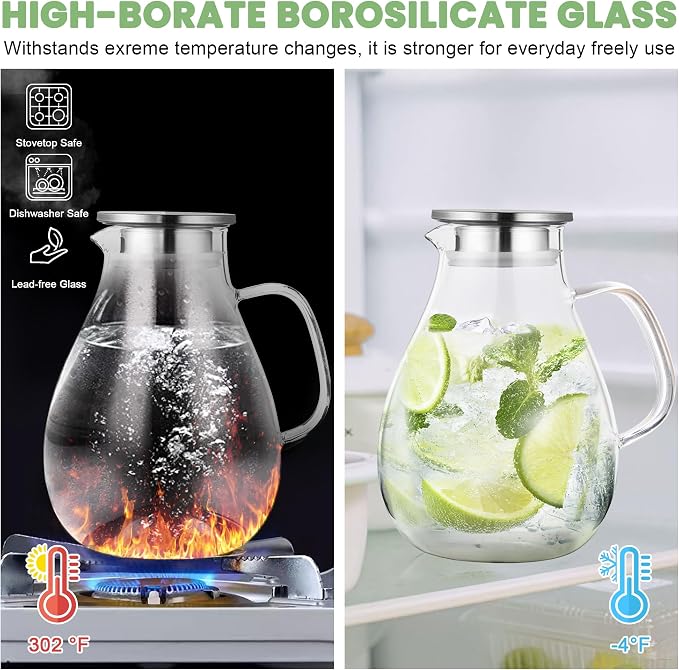 SUSTEAS 2.2 Liter 75oz Glass Pitcher, Water Pitcher - Image 2
