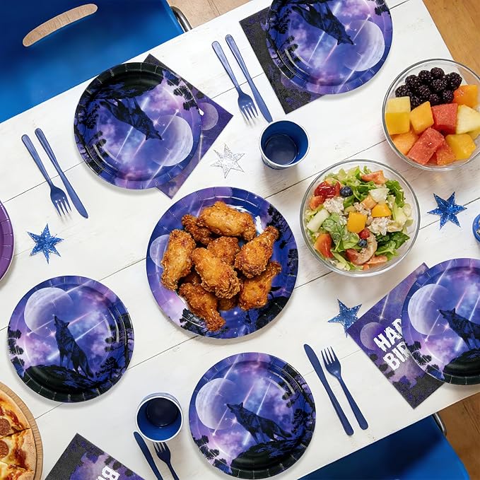 96 Pcs Wolf Birthday Party Galaxy Wolf Decorations, Serves 24 | Black Purple - Image 8