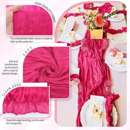 18 Pack Cheesecloth Table Runner 10FT Hot Pink Table Runner Boho Gauze Cheese - Image 3