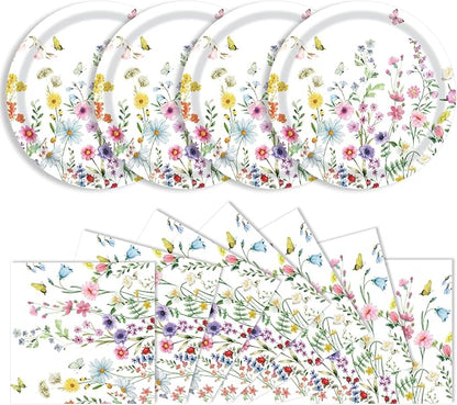 40 Pcs Wildflower Plates And Napkins, 9 Inch Floral Plates and Napkins | by KFJBPB