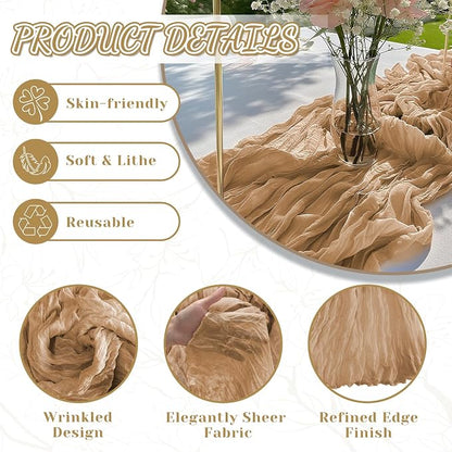 2 Pack Cheesecloth Table Runner, 120 Inch Nude Brown Table Runner - Image 4