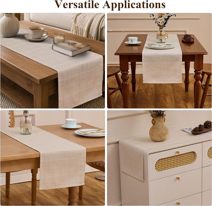 Plaid Table Runner, Woven Grid Pattern, Linen Texture Elegant Dining Table Decor - Image 3
