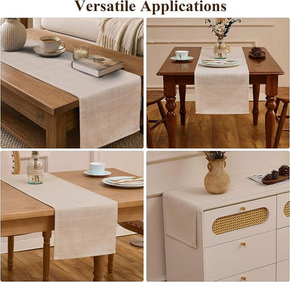 Plaid Table Runner, Woven Grid Pattern, Linen Texture Elegant Dining Table Decor - Image 3