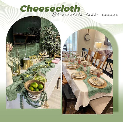 6 Pack Sage Green Cheesecloth Table Runner 20 x 120 Inch Gauze Table Runner - Image 5
