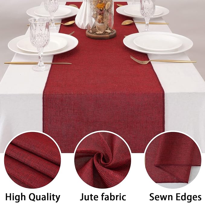 Burgundy Valentines Day Table Runner Burlap Table Cloth 2 Packs 12x84 Inch | - Image 8