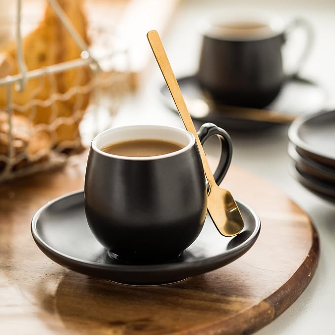 LYEOBOH Espresso Cups and Saucers Set, Ceramic Coffee Cup 3 Ounces Small - Image 9