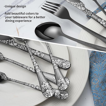 40 Piece Black Silverware Set, Stainless Steel Flatware Cutlery Set Service - Image 5