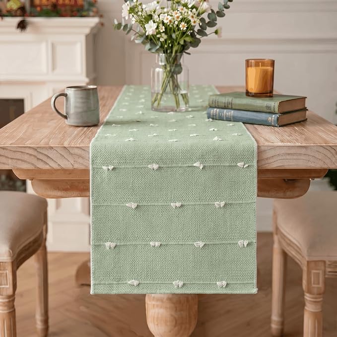 Artoid Mode Sage Green Farbic Rustic Cotton Woven Table Runner, Farmhouse by ArtoidMode