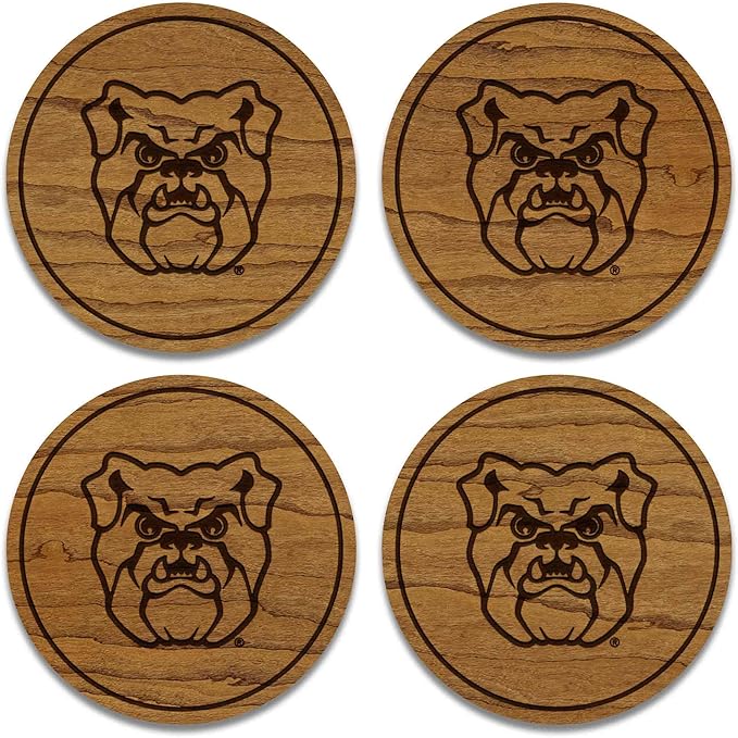 LazerEdge Butler Bulldogs Wooden Coaster Set - Cherry Wood - Officially Licensed Product - 4-Pack