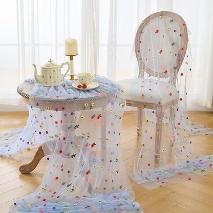 BINBE 12pcs Daisy Spring Table Runner Embroidery Gauze 10FT Florals Seasonal - Image 5