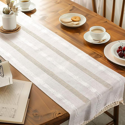 Table Runner, Boho Table Runner Cotton Linen Table Decorations, Farmhouse Table - Image 3